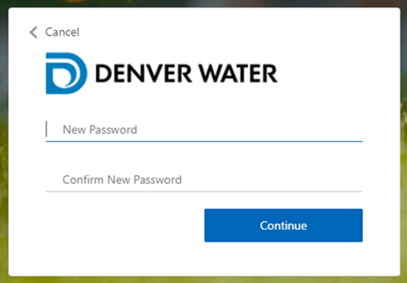 Fill in new password and confirm it to continue.