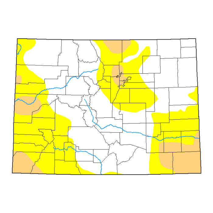 A map of drought areas in Colorado
