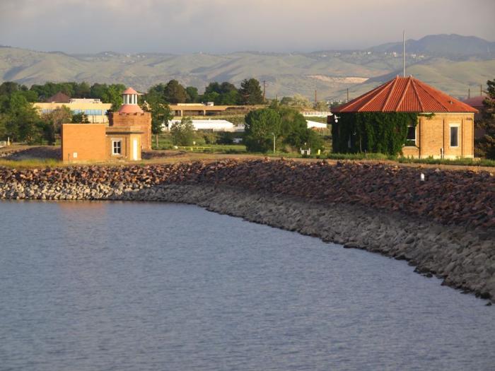 Water treatment plant at sunset