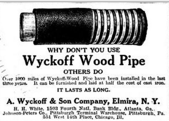 An old advertisement for wood pipe