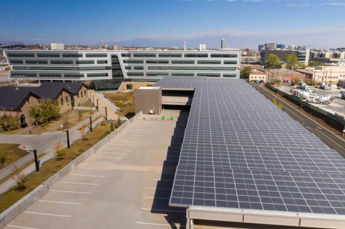 Solar panels on top of a building