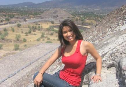 Selene Hernandez-Ruiz in Teotihuacan, about 25 miles from Mexico City, at the Pyramid of the Sun, the third largest pyramid in the world and the second largest in the American continent.