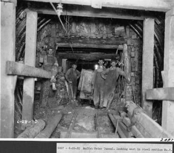 Workers inside the Moffat Tunnel in 1924.